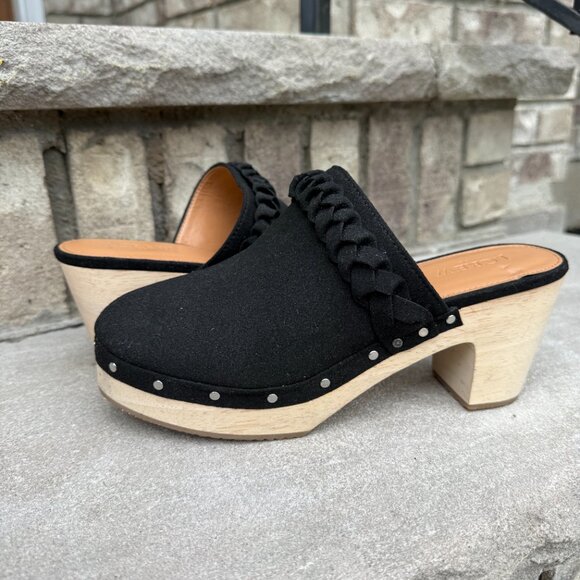 J.CREW VEGAN FAUX SUEDE CLOGS MULES 7 WOMEN'S SLIP ON SHOE BLACK - Picture 1 of 12